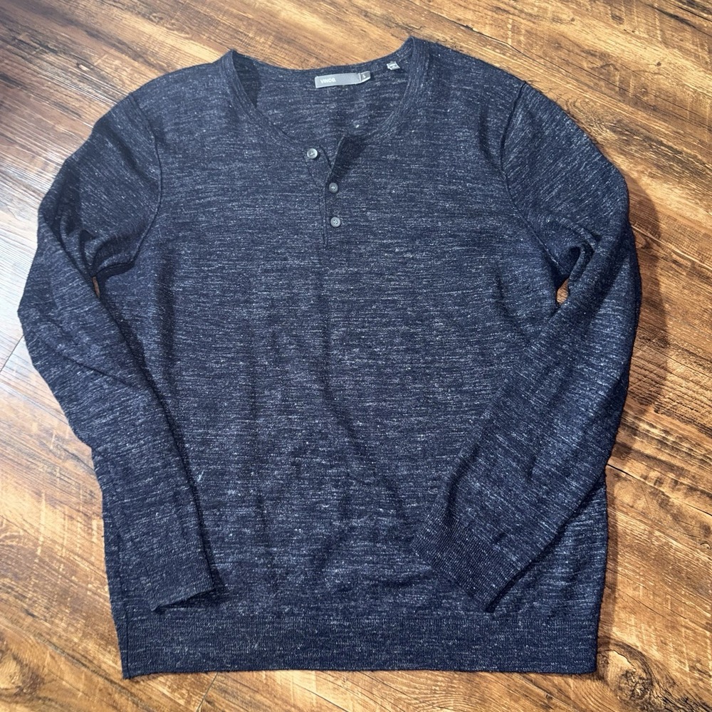 Vince Navy Wool Linen Blend Long Sleeve Light Sweater Men's Large